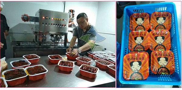 周小帥食品龍蝦灌裝封口一體機(jī)生產(chǎn)現(xiàn)場展示